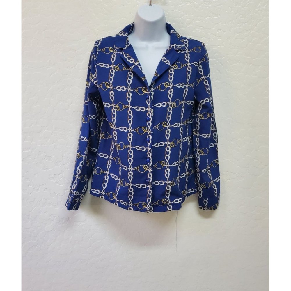 CBR Blouse Collar Navy Chain Link Print